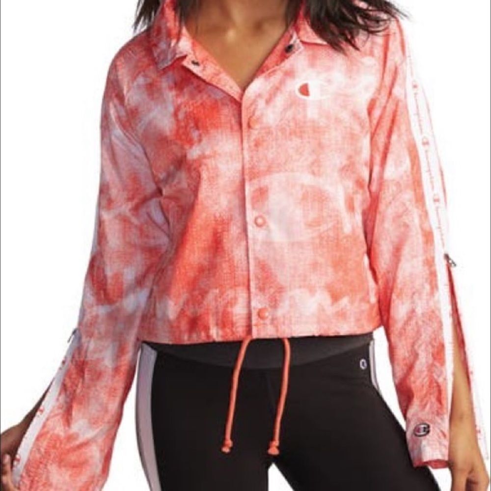Champion Orange/Pink/White Zipper Tape Coach Cropped Jacket; SZ S; EUC